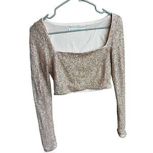 Susana Monaco Sequin Long Sleeve Crop Top Women SM Taylor Swift Era Holidays